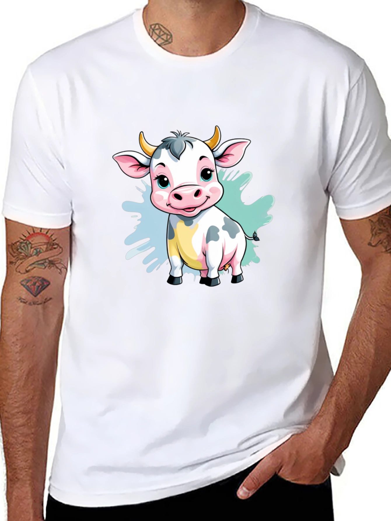 Cute Cartoon Cow Black T-Shirt