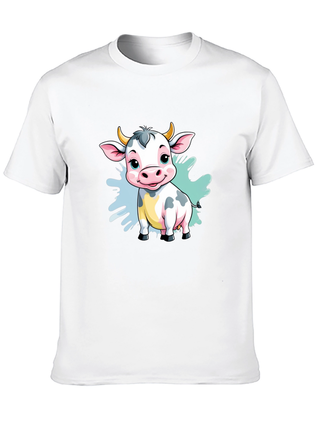 Cute Cartoon Cow Black T-Shirt