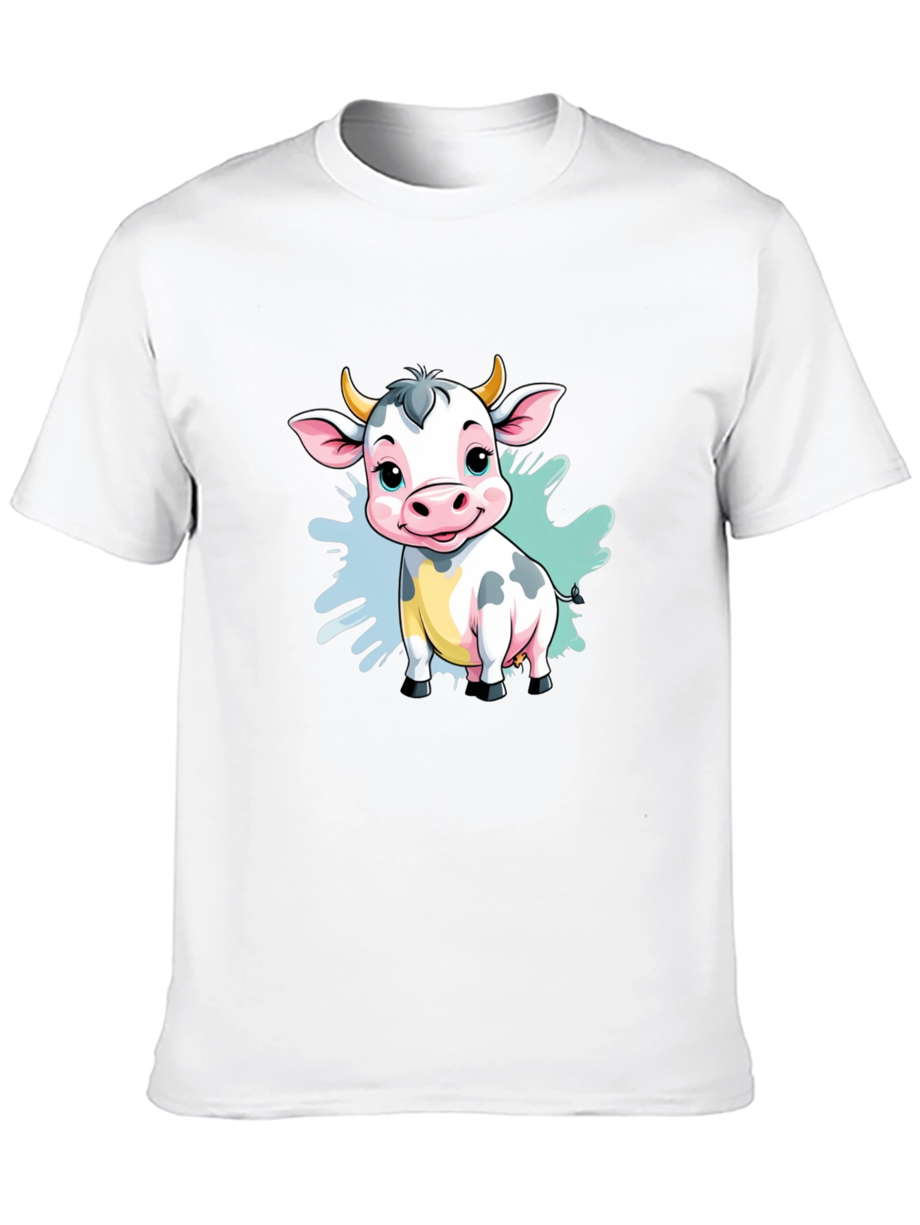 Cute Cartoon Cow Black T-Shirt