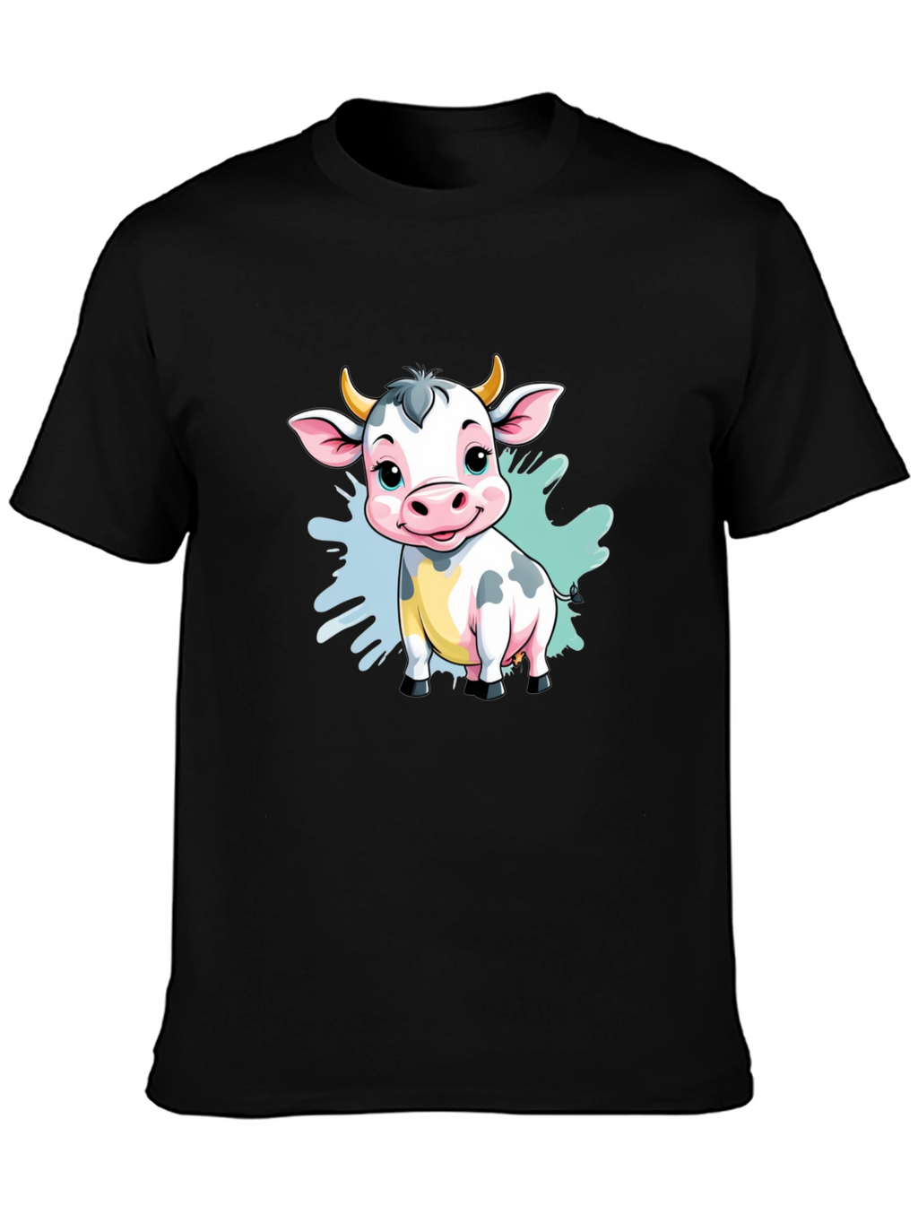 Cute Cartoon Cow Black T-Shirt