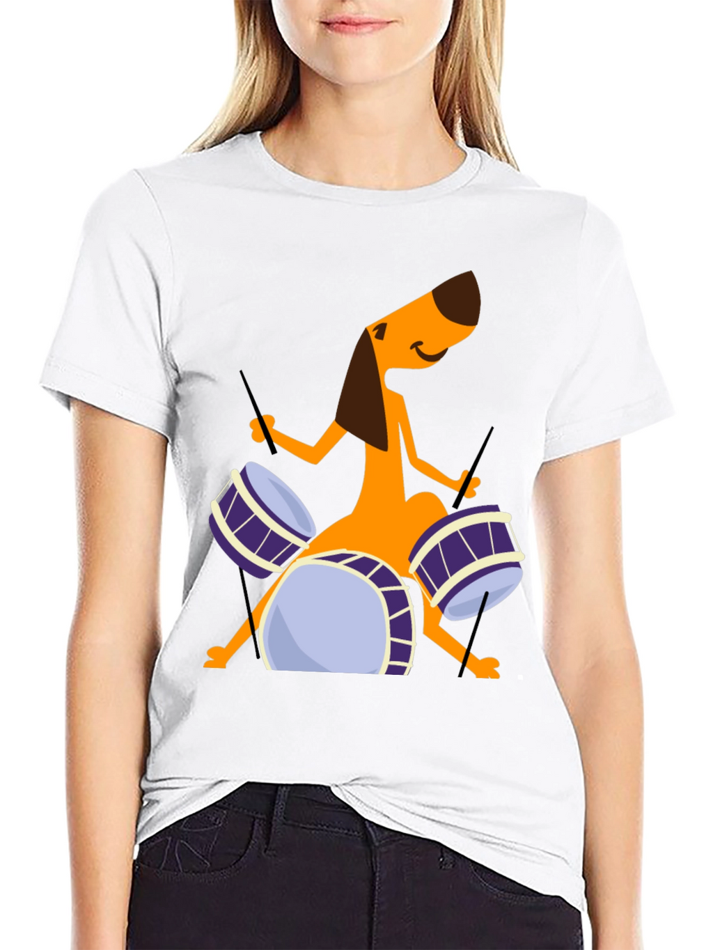Dog Drummer Graphic Tee - Black Cotton T-Shirt