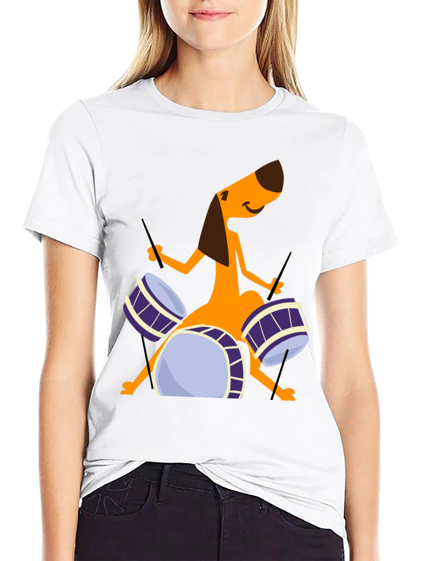 Dog Drummer Graphic Tee - Black Cotton T-Shirt