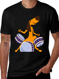 Dog Drummer Graphic Tee - Black Cotton T-Shirt