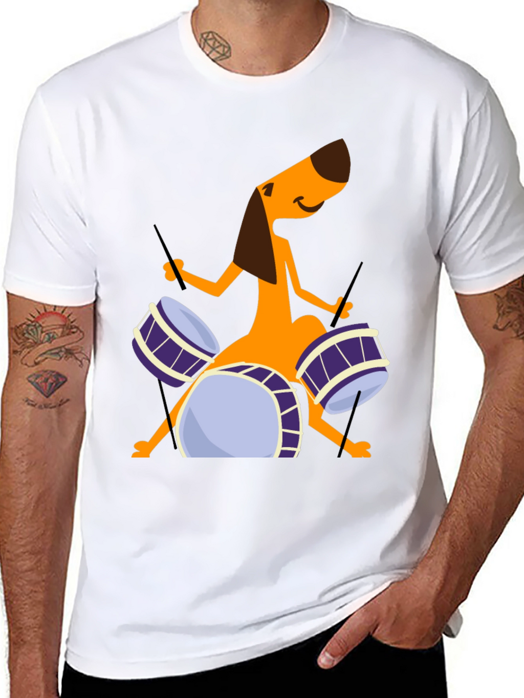 Dog Drummer Graphic Tee - Black Cotton T-Shirt
