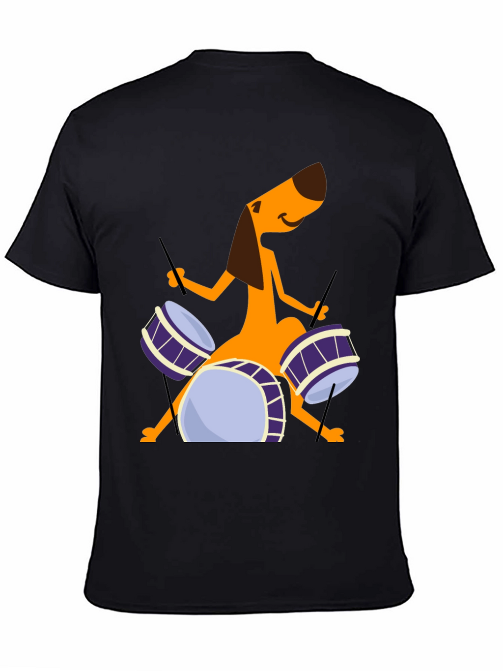 Dog Drummer Graphic Tee - Black Cotton T-Shirt