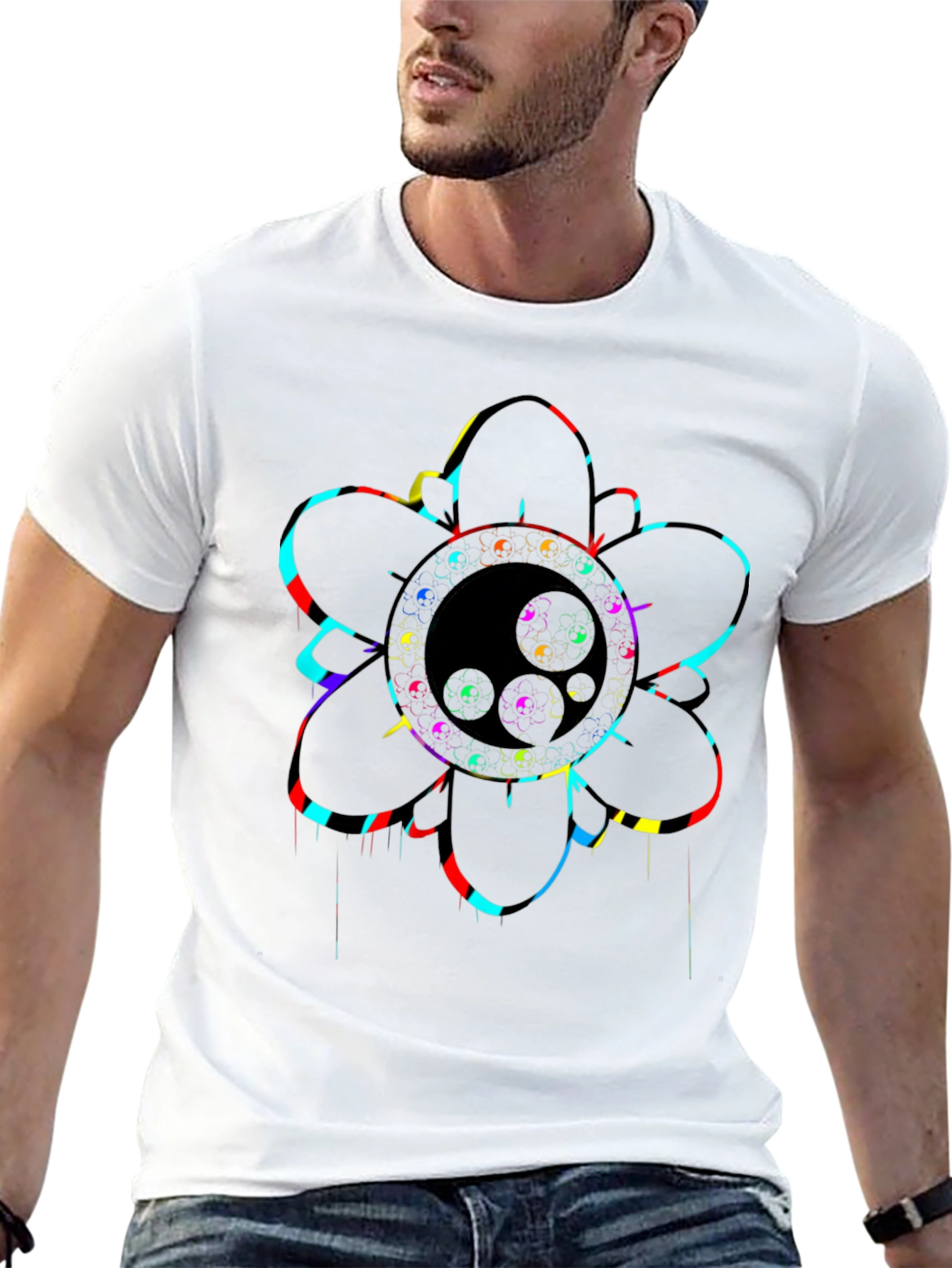Vibrant Psychedelic Flower Graphic T-Shirt