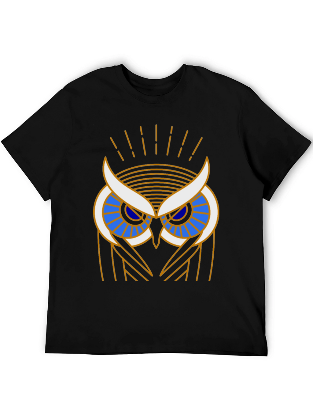 Art Deco Owl Graphic Print Black T-Shirt