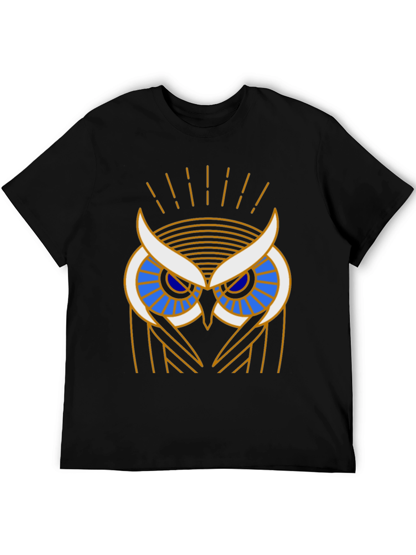 Art Deco Owl Graphic Print Black T-Shirt