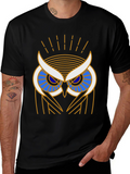 Art Deco Owl Graphic Print Black T-Shirt