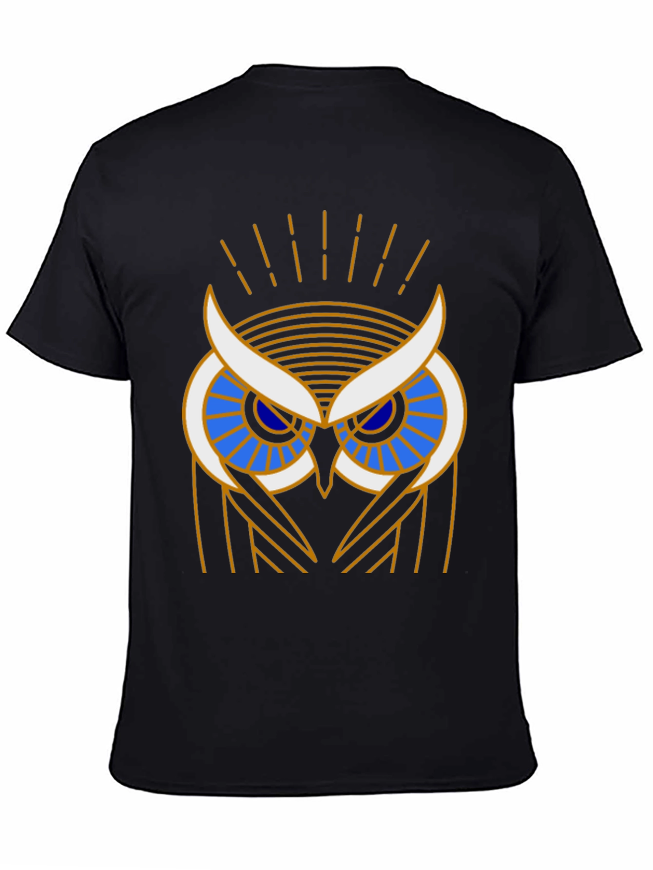 Art Deco Owl Graphic Print Black T-Shirt