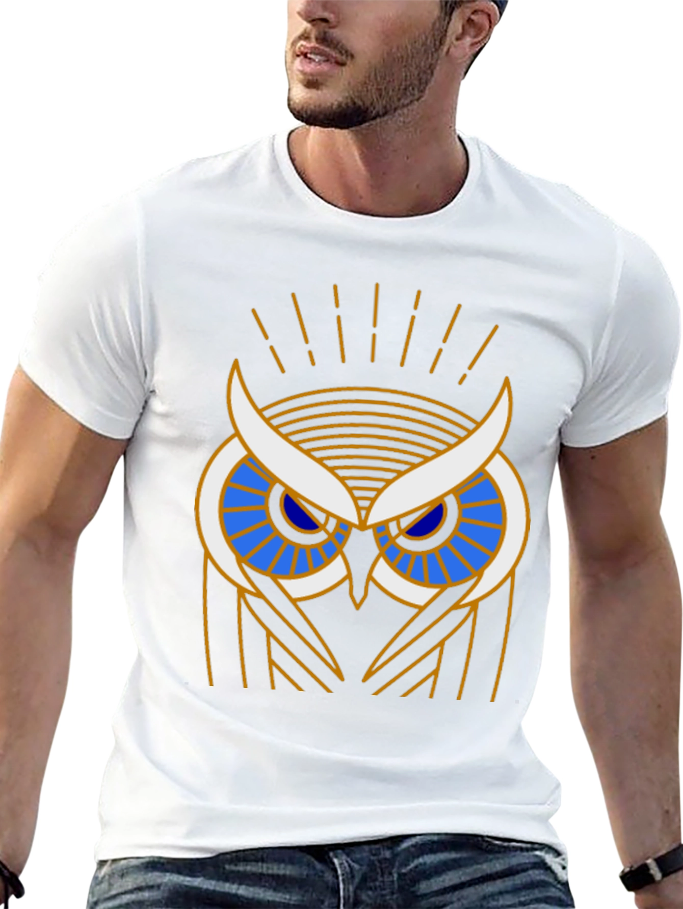 Art Deco Owl Graphic Print Black T-Shirt