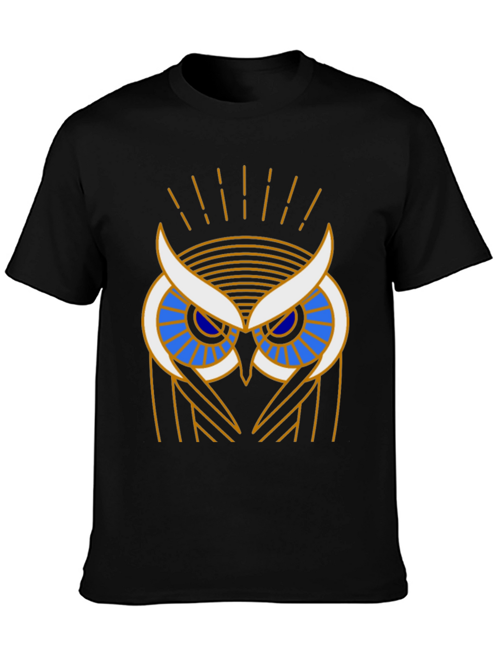 Art Deco Owl Graphic Print Black T-Shirt