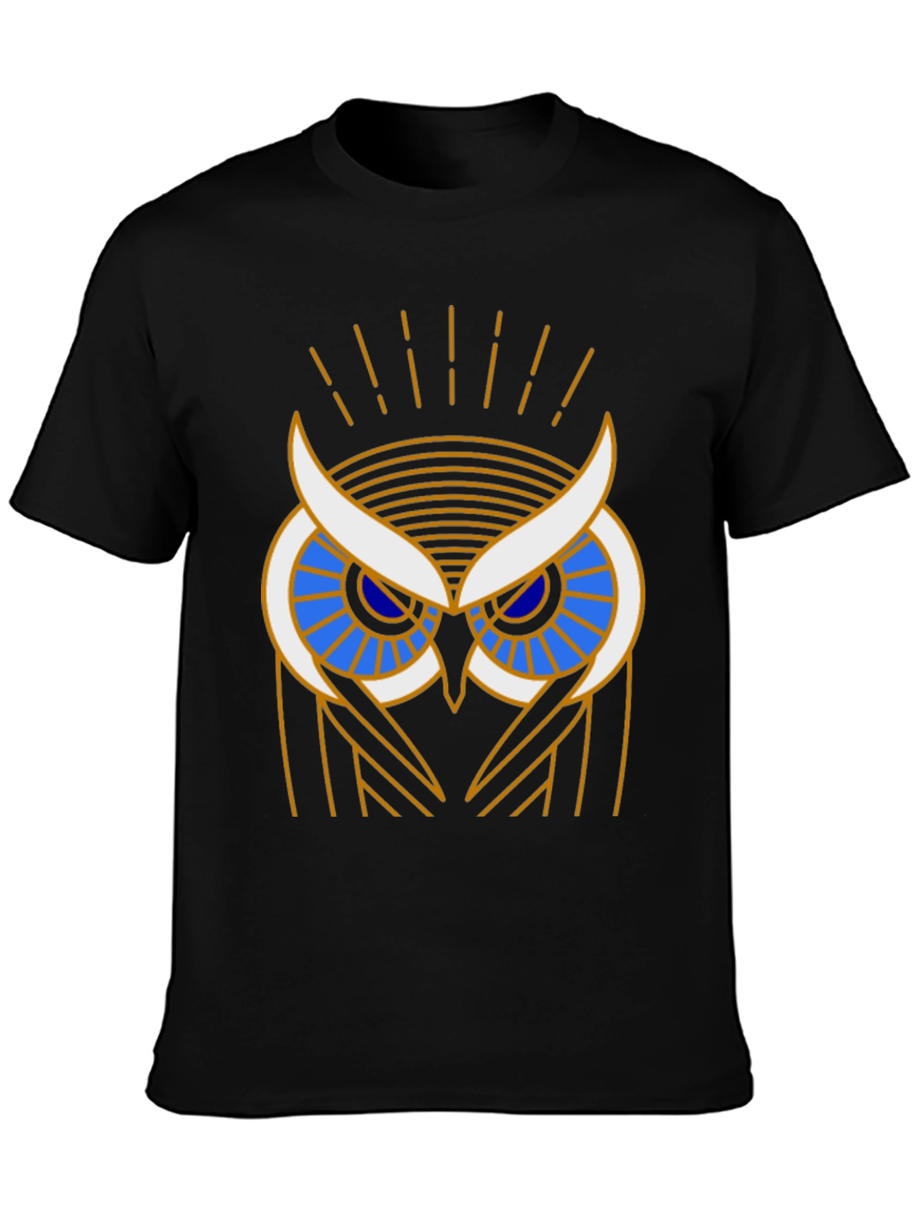 Art Deco Owl Graphic Print Black T-Shirt