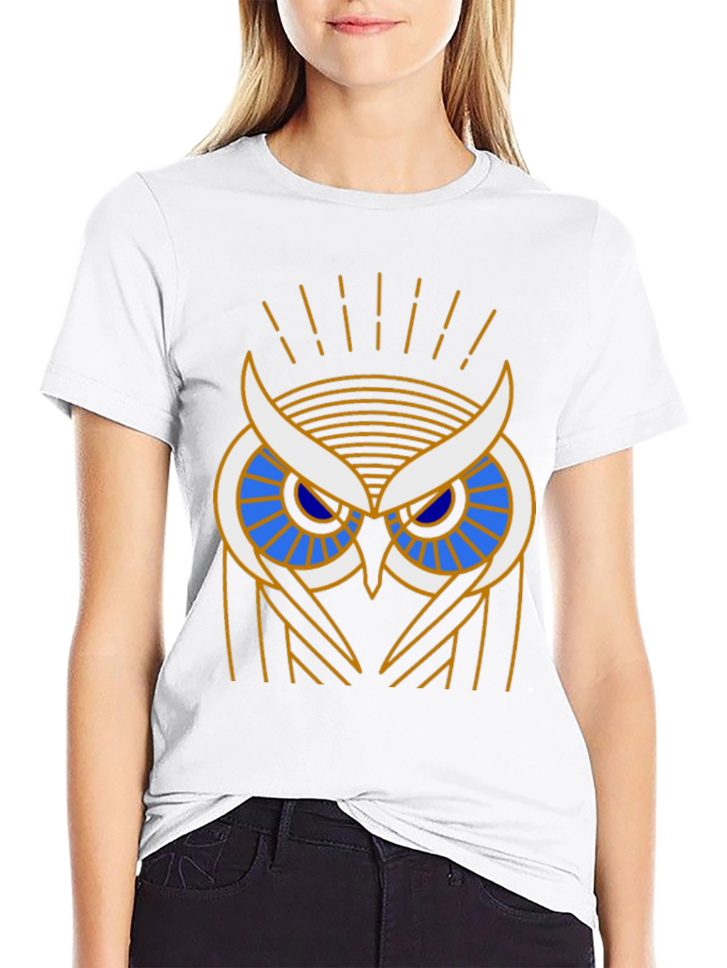 Art Deco Owl Graphic Print Black T-Shirt