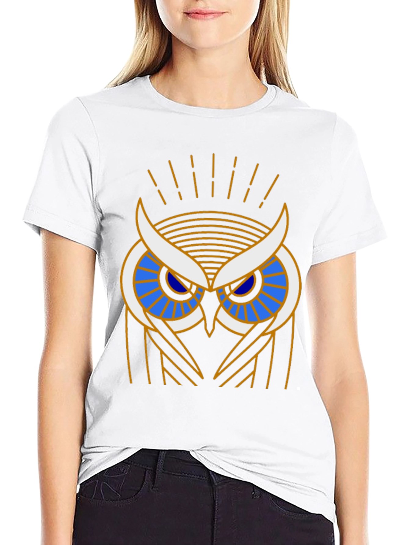 Art Deco Owl Graphic Print Black T-Shirt