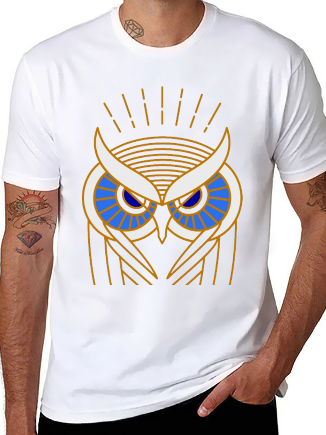 Art Deco Owl Graphic Print Black T-Shirt