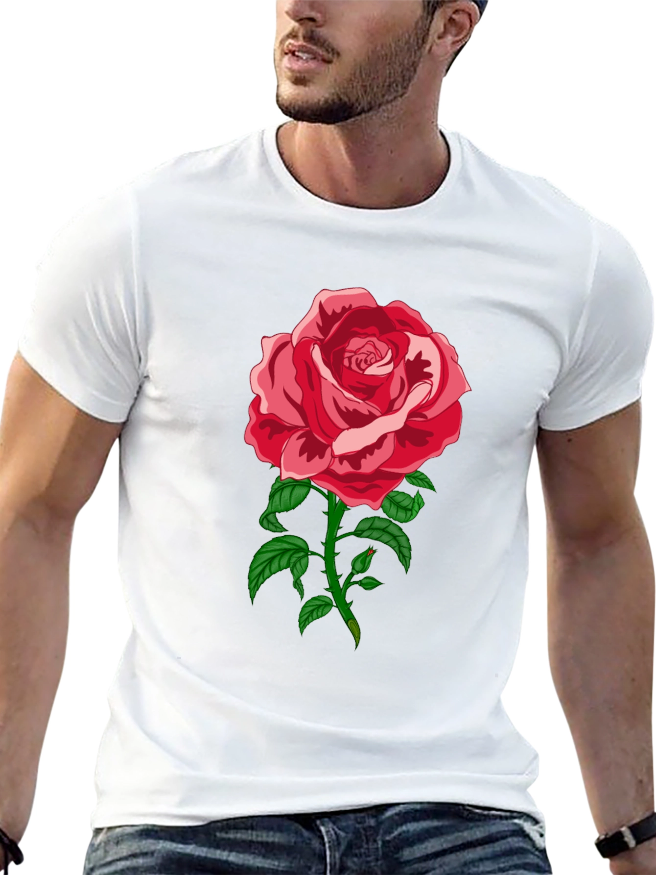 Elegant Rose Graphic Tee - Black Cotton Blend