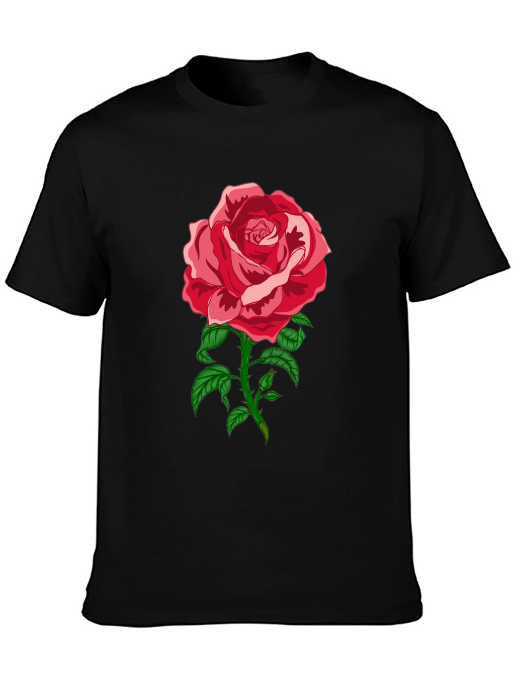 Elegant Rose Graphic Tee - Black Cotton Blend