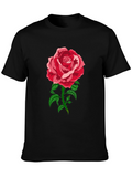 Elegant Rose Graphic Tee - Black Cotton Blend
