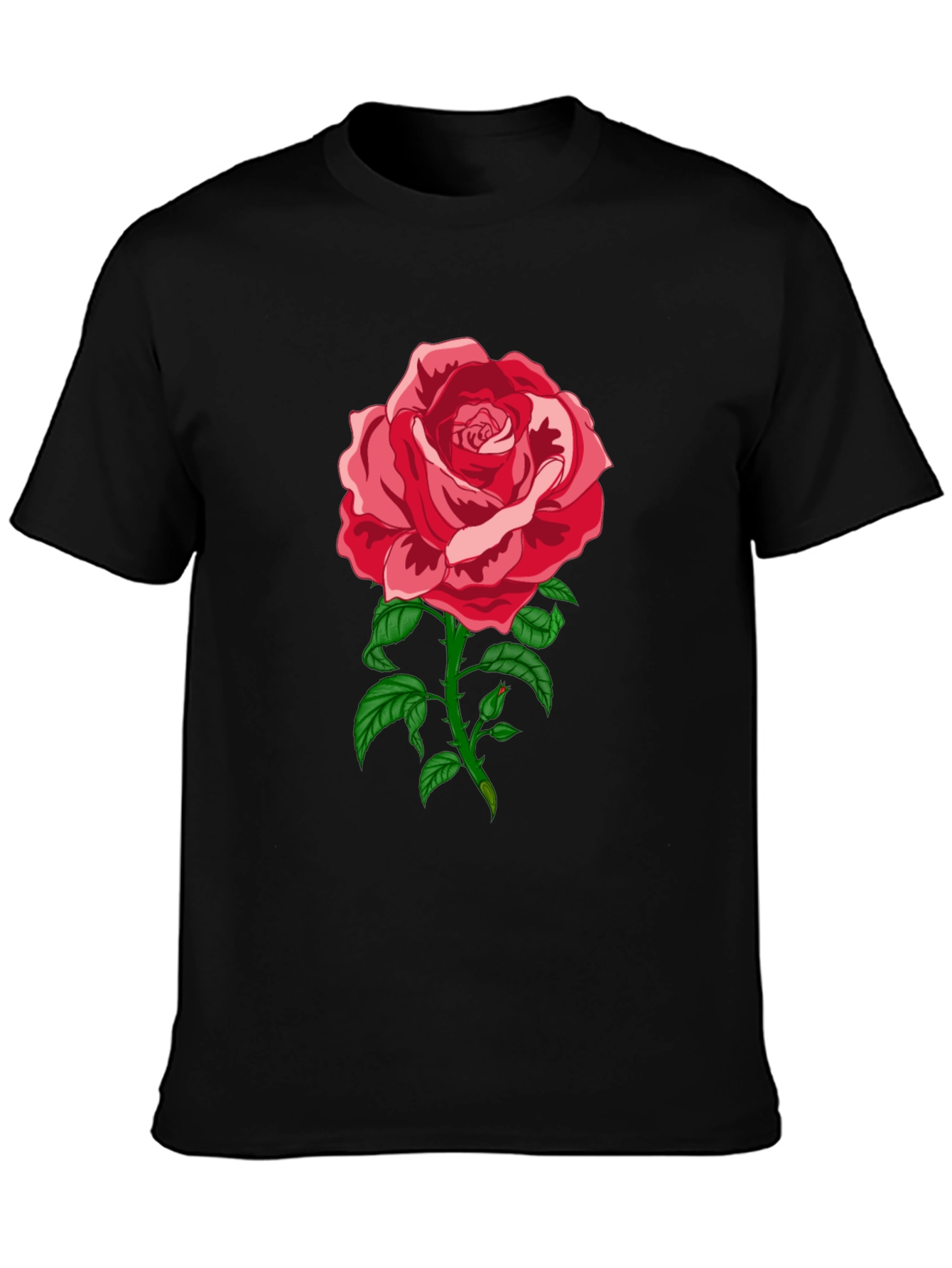 Elegant Rose Graphic Tee - Black Cotton Blend