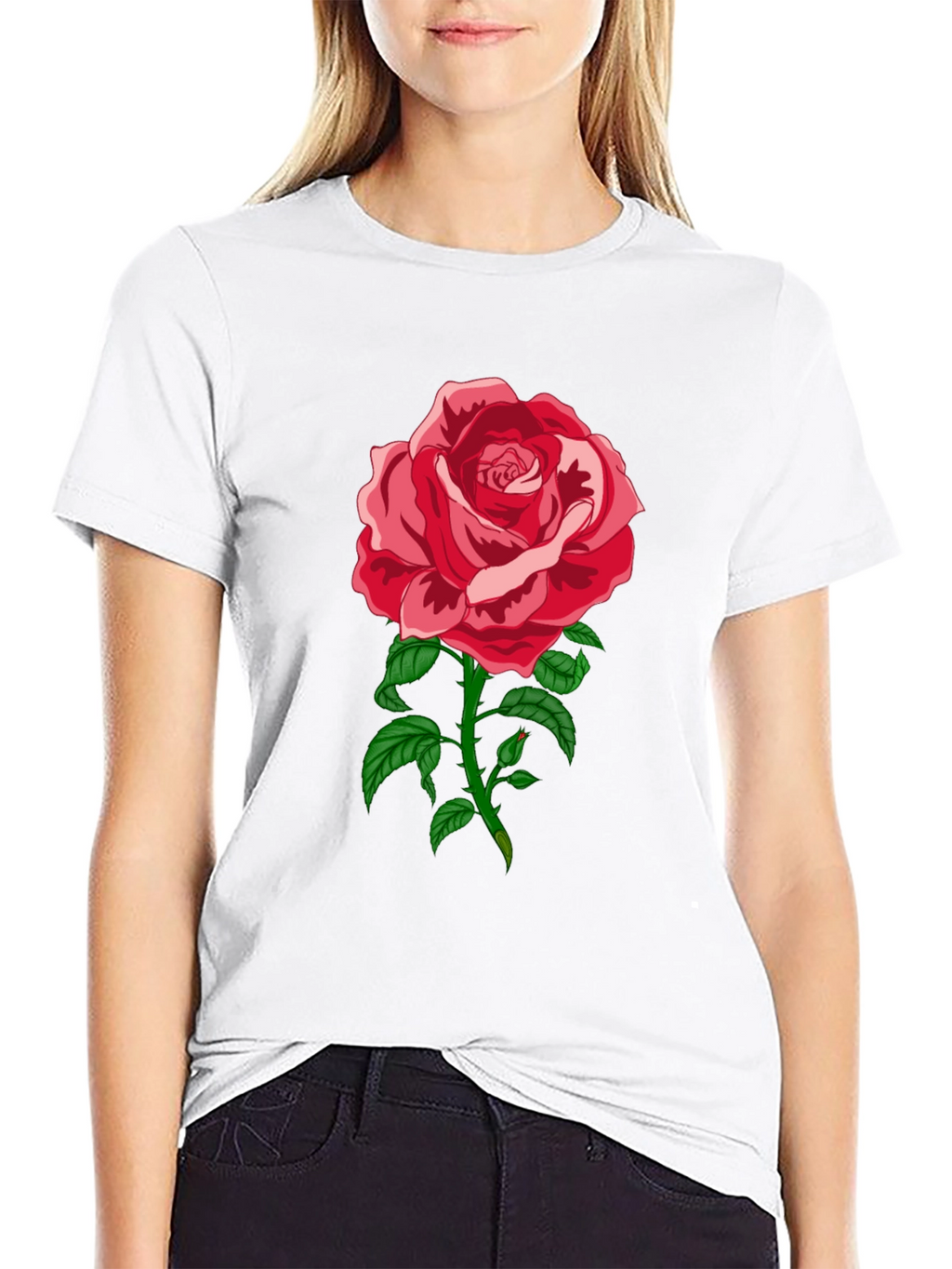 Elegant Rose Graphic Tee - Black Cotton Blend