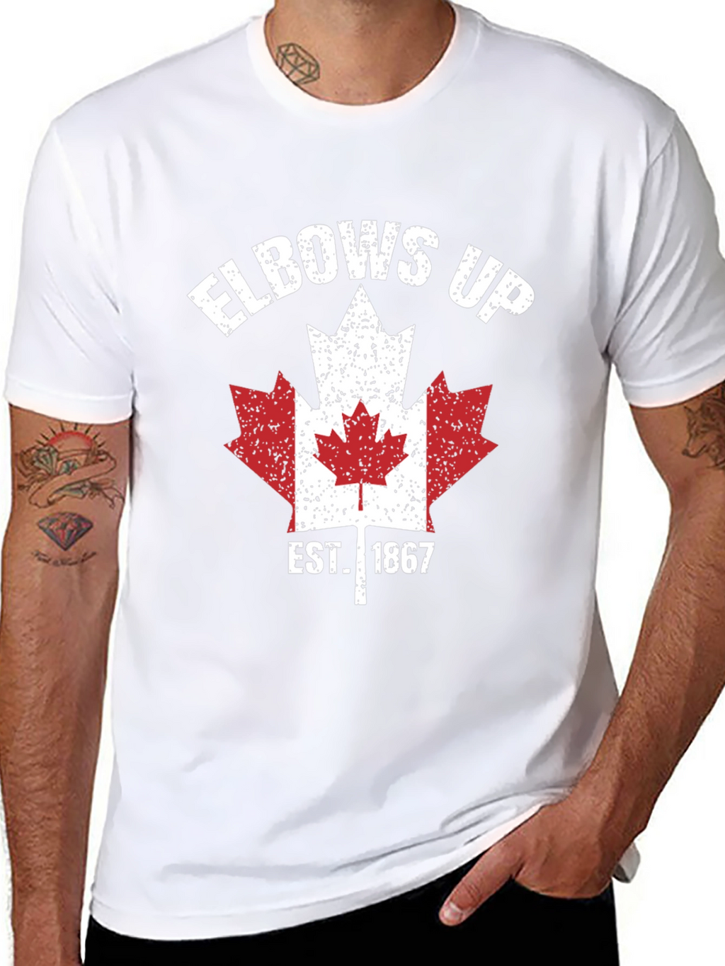 Elbows Up Canada Maple Leaf Est. 1867 Black T-Shirt