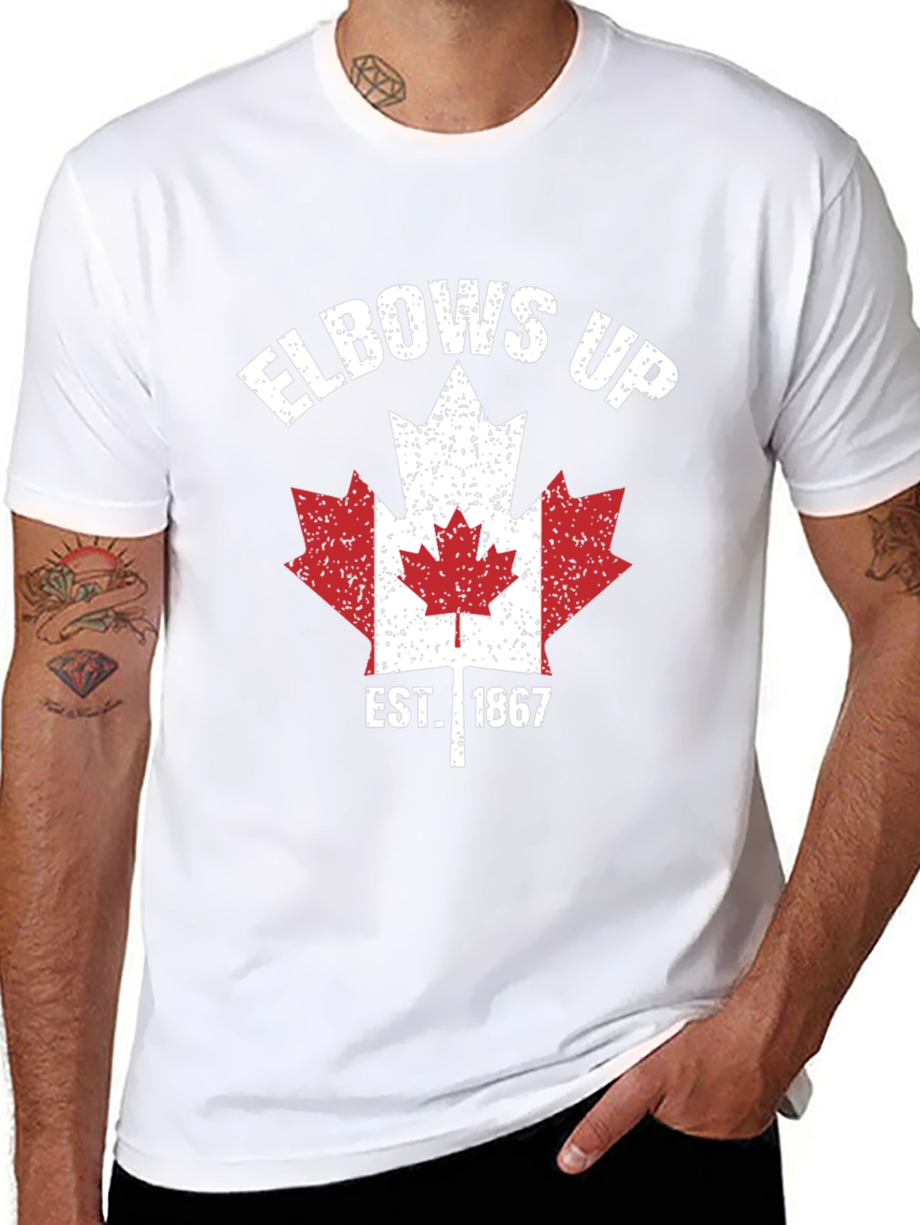 Elbows Up Canada Maple Leaf Est. 1867 Black T-Shirt
