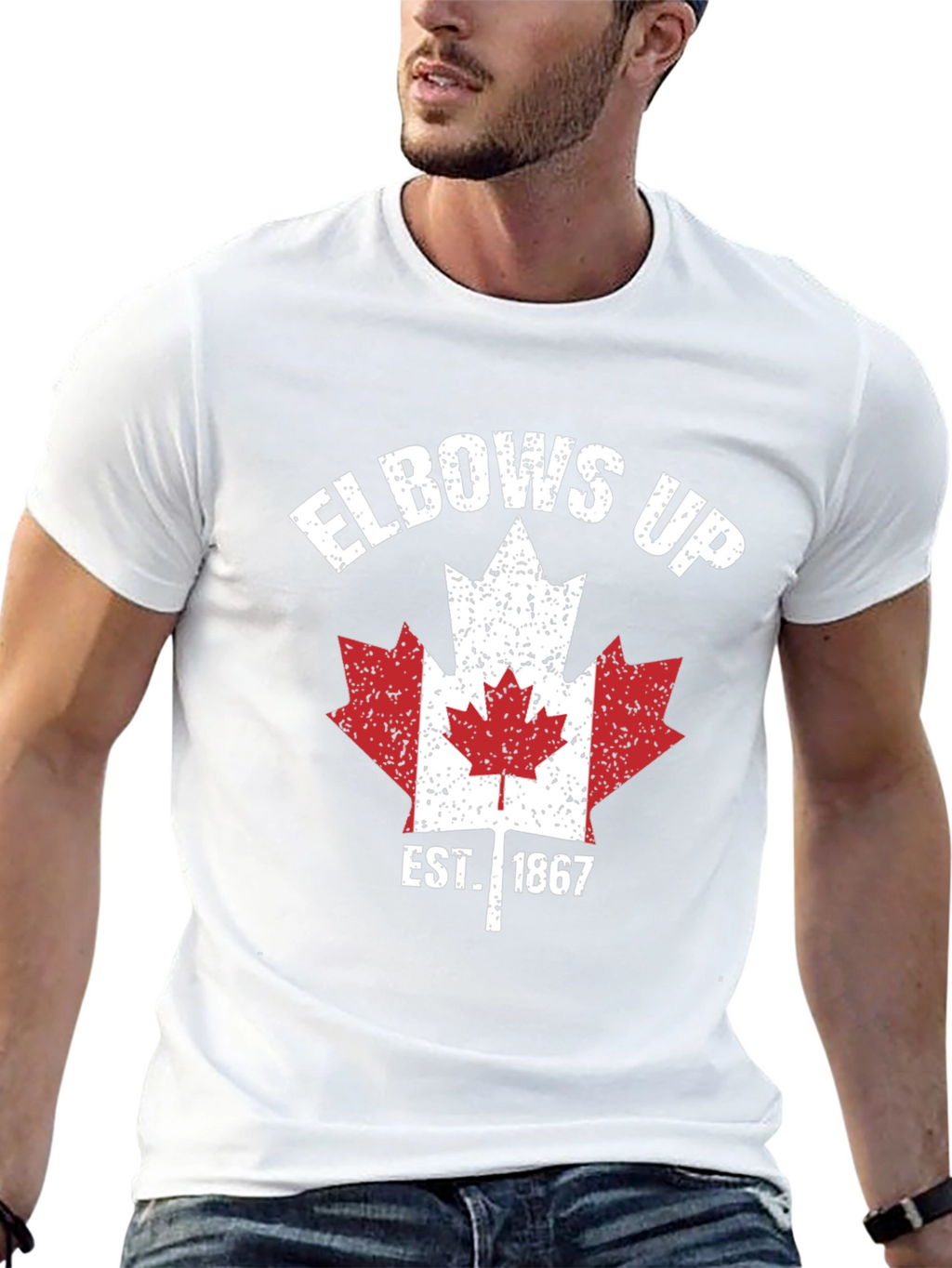 Elbows Up Canada Maple Leaf Est. 1867 Black T-Shirt