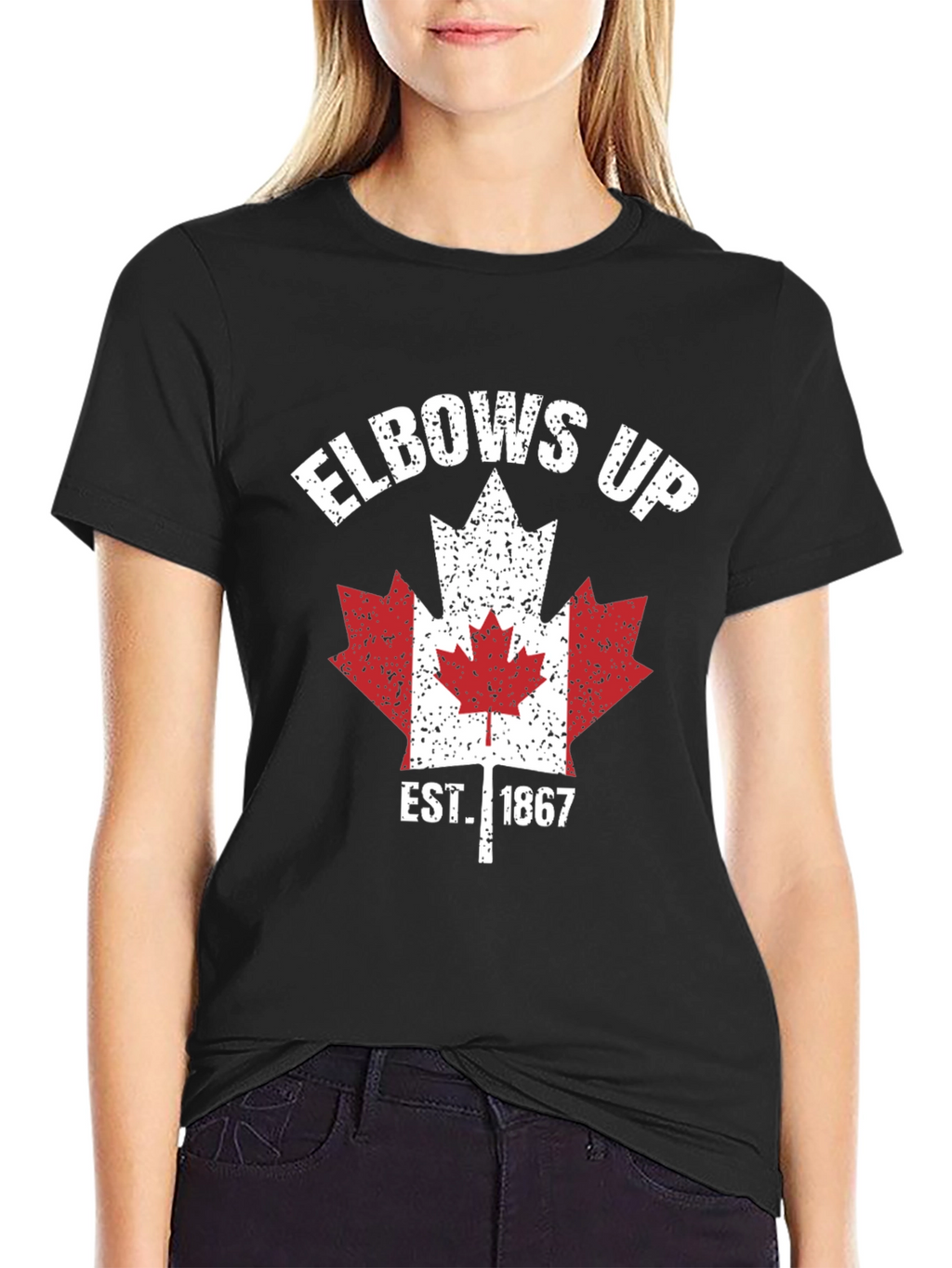 Elbows Up Canada Maple Leaf Est. 1867 Black T-Shirt