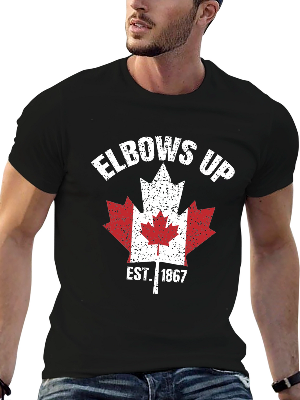 Elbows Up Canada Maple Leaf Est. 1867 Black T-Shirt