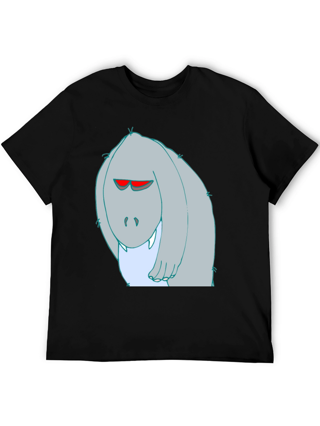 Cartoon Monster Graphic Tee - Black Cotton T-Shirt