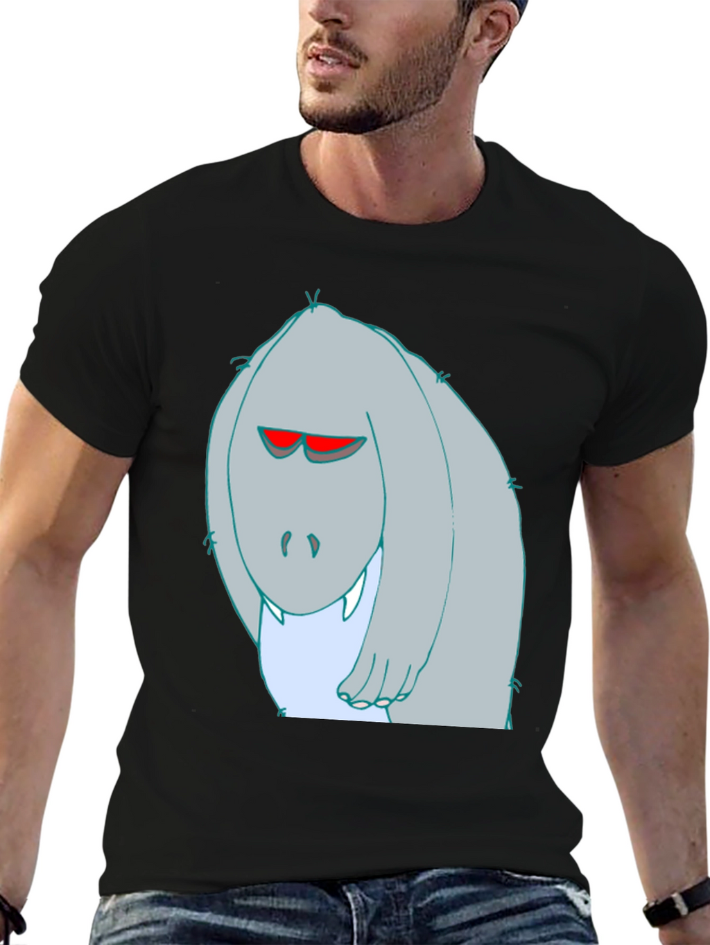 Cartoon Monster Graphic Tee - Black Cotton T-Shirt