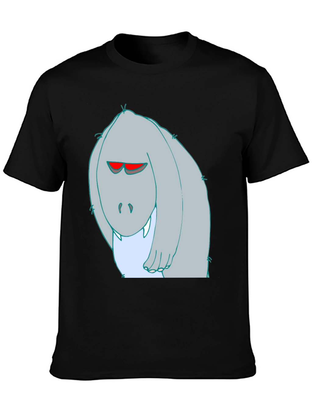 Cartoon Monster Graphic Tee - Black Cotton T-Shirt