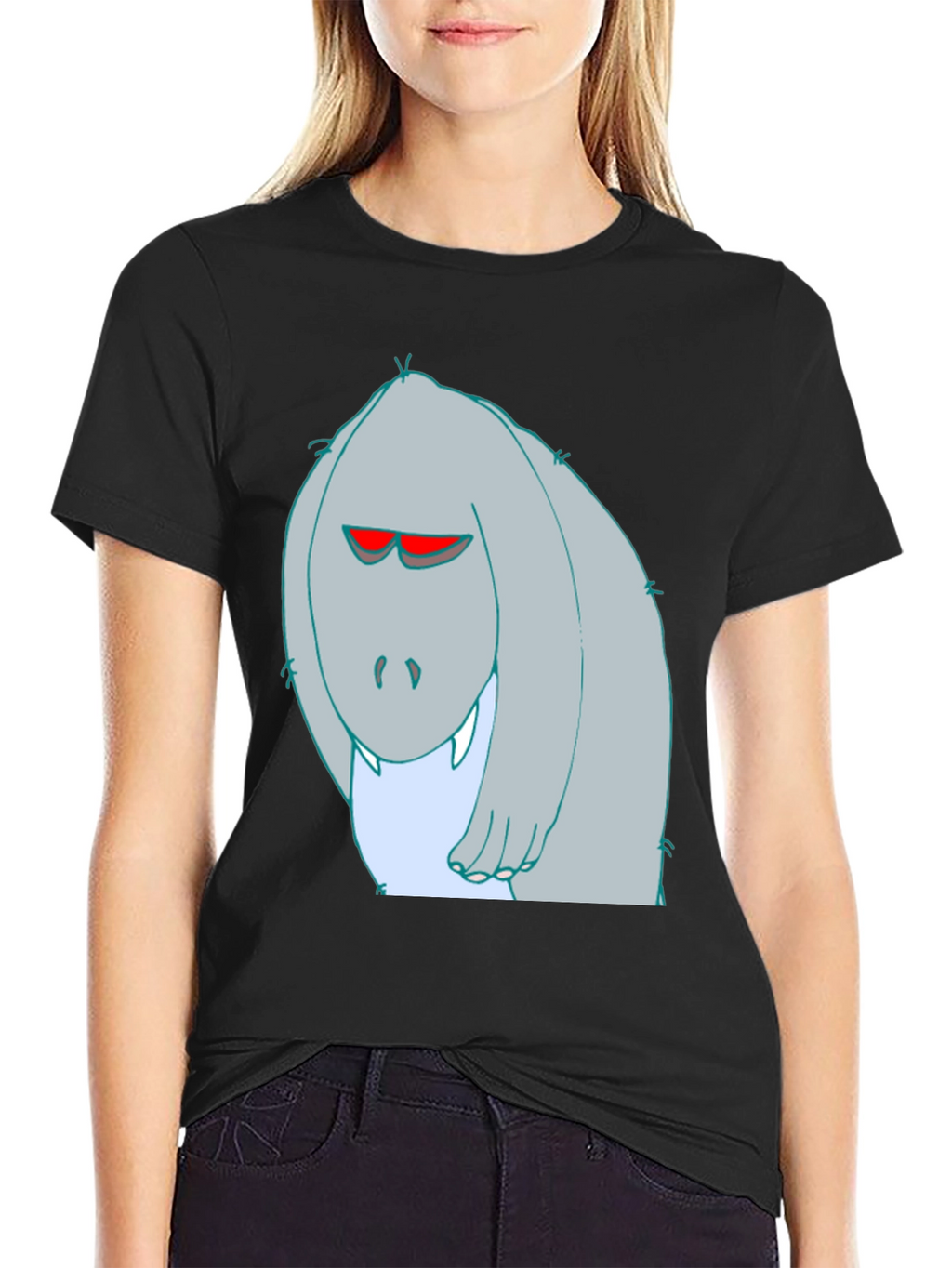 Cartoon Monster Graphic Tee - Black Cotton T-Shirt