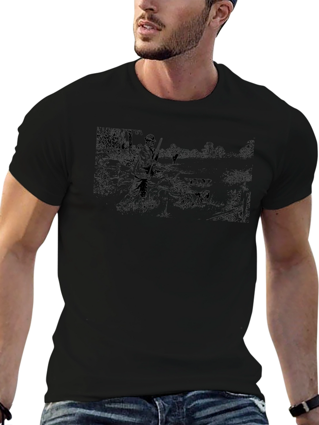 Hunter Scene Black Cotton T-Shirt