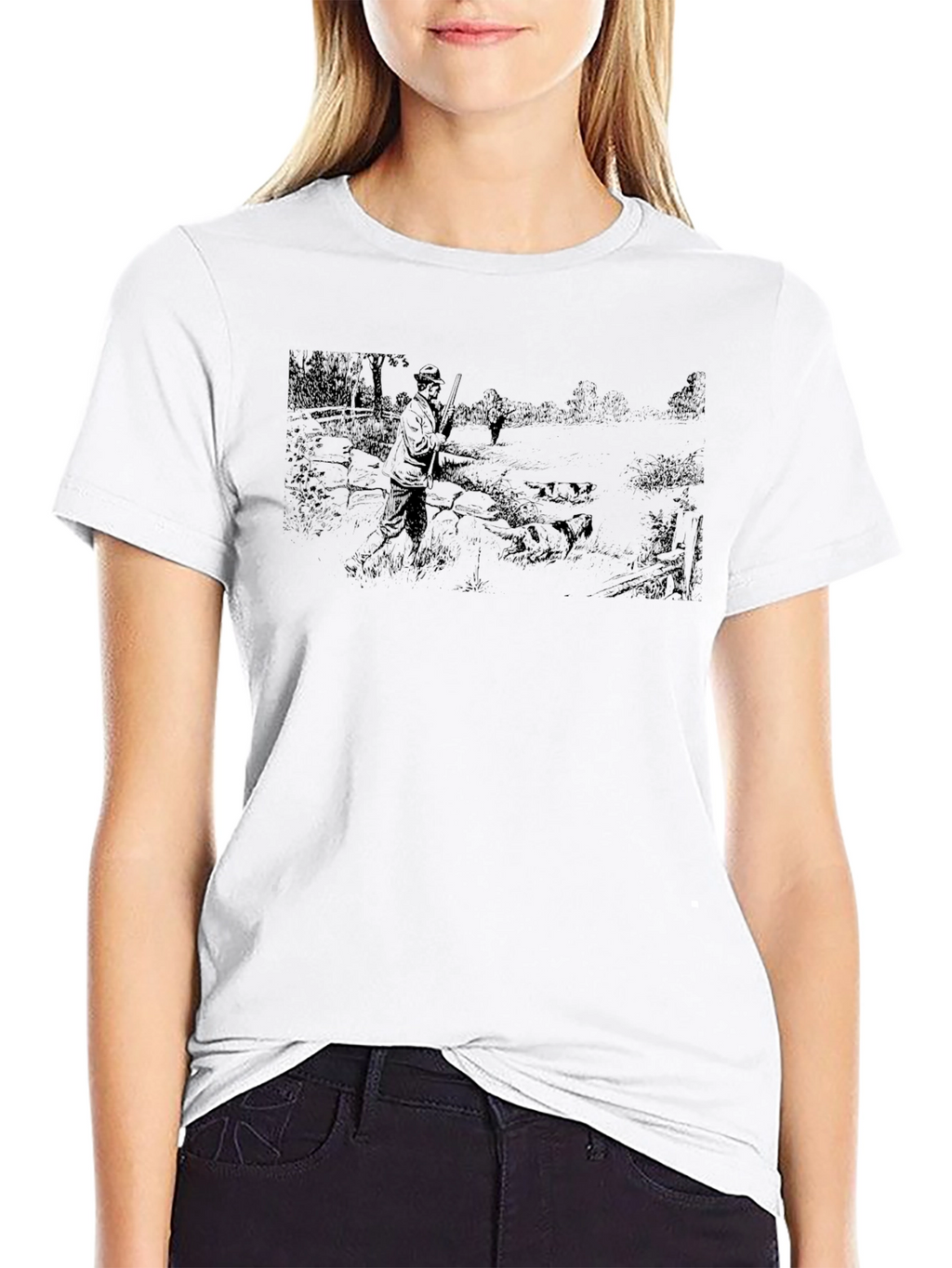 Hunter Scene Black Cotton T-Shirt