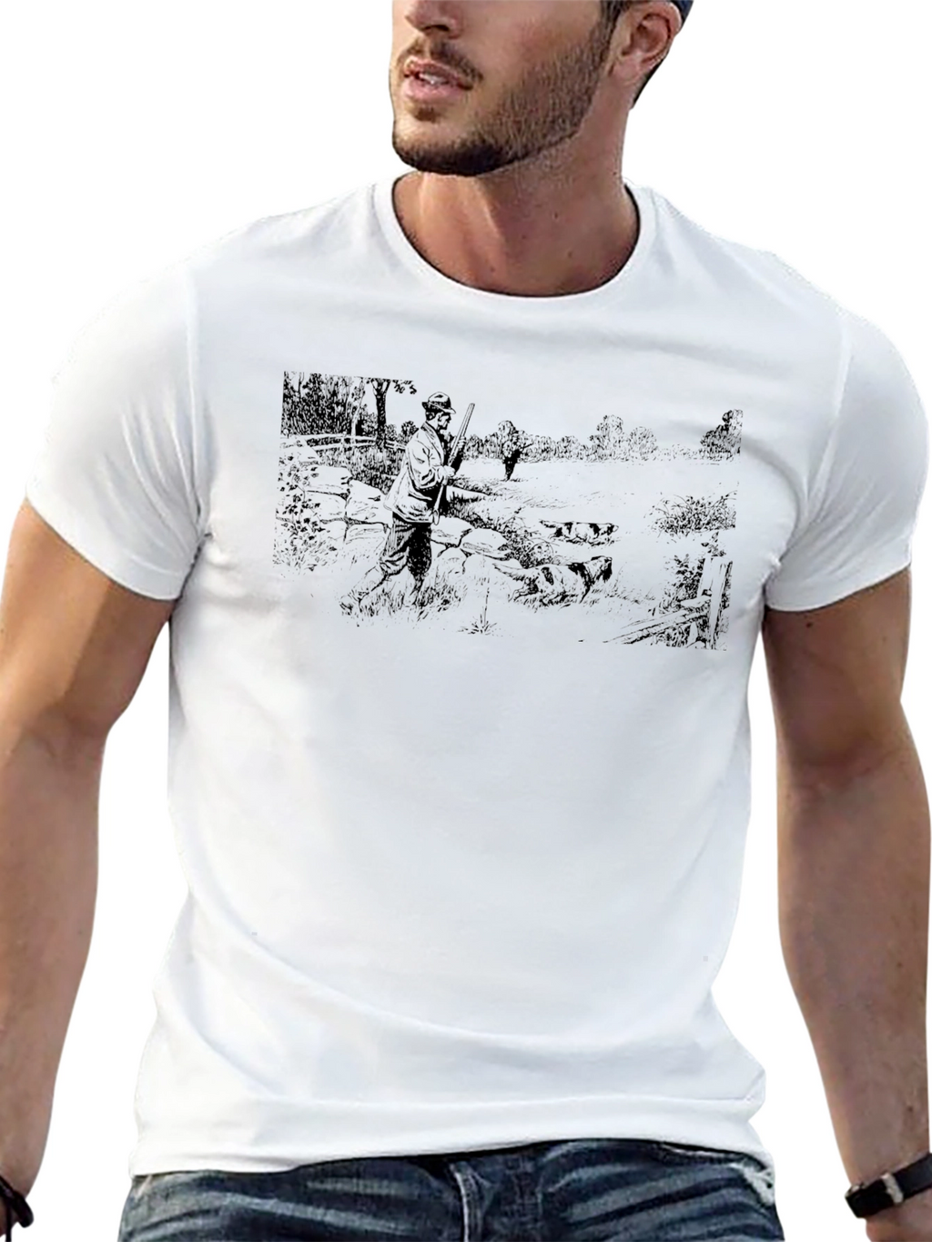 Hunter Scene Black Cotton T-Shirt