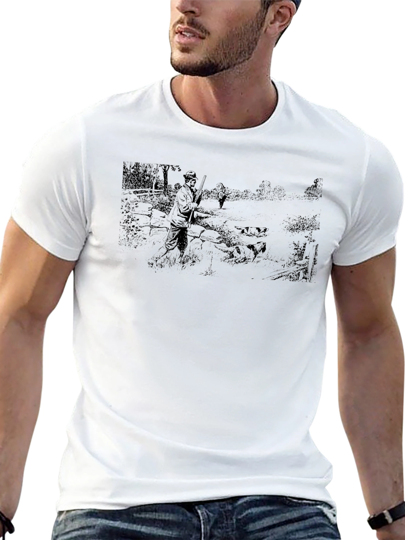 Hunter Scene Black Cotton T-Shirt