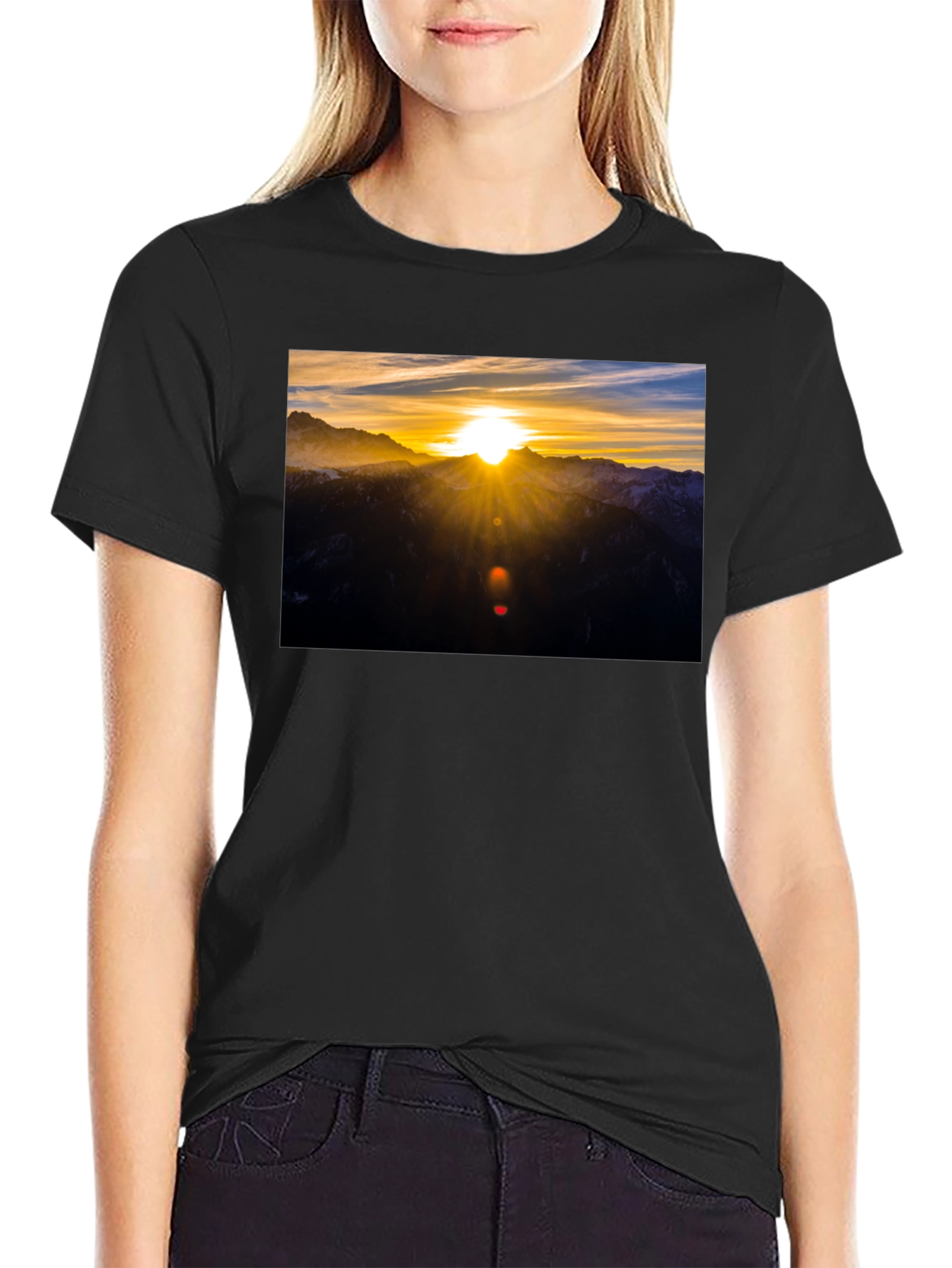 Sunrise Mountain Graphic Black T-Shirt
