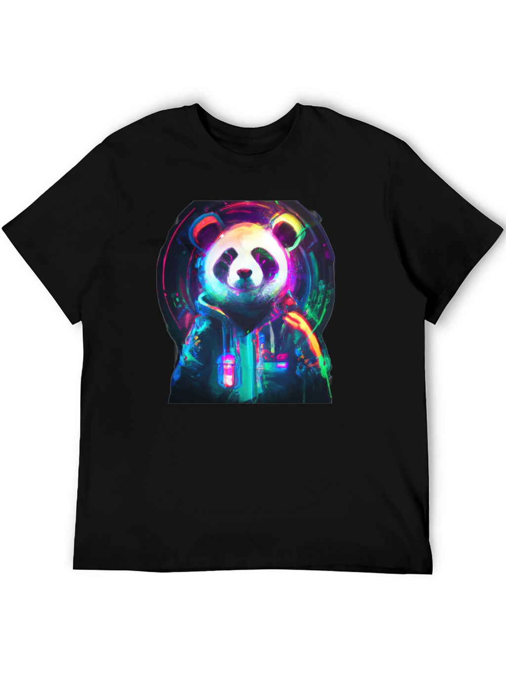 Neon Panda Graphic Black T-Shirt