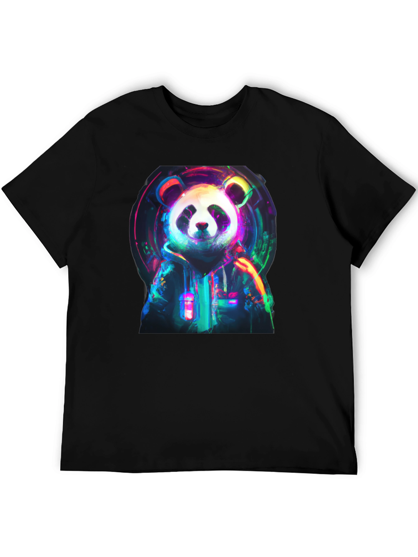 Neon Panda Graphic Black T-Shirt