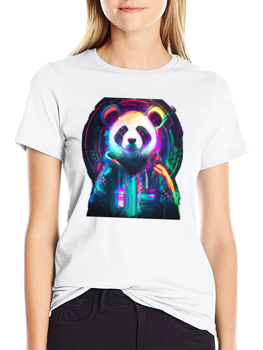 Neon Panda Graphic Black T-Shirt
