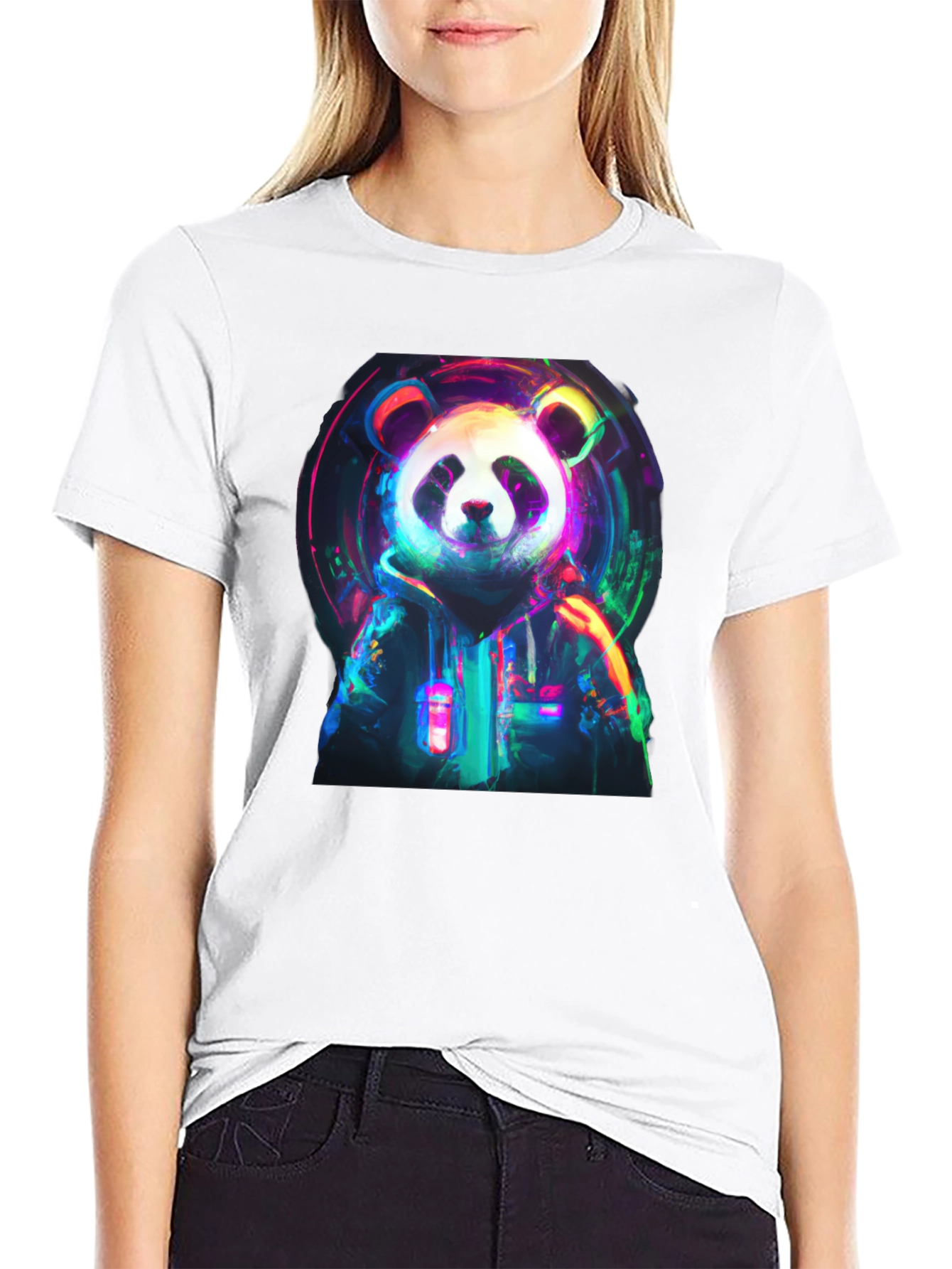 Neon Panda Graphic Black T-Shirt