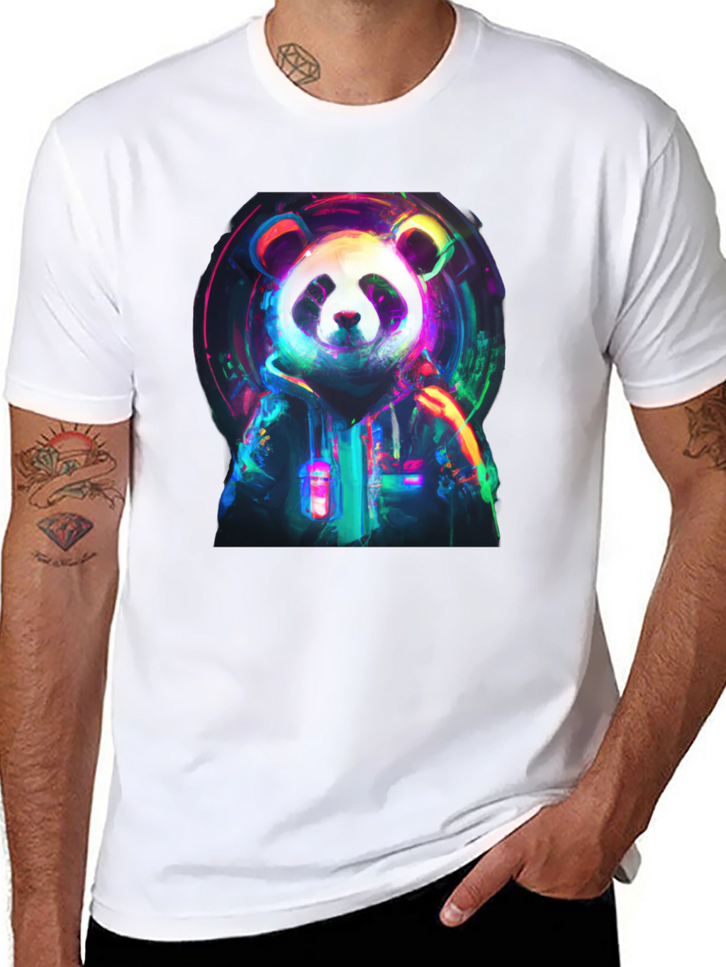 Neon Panda Graphic Black T-Shirt