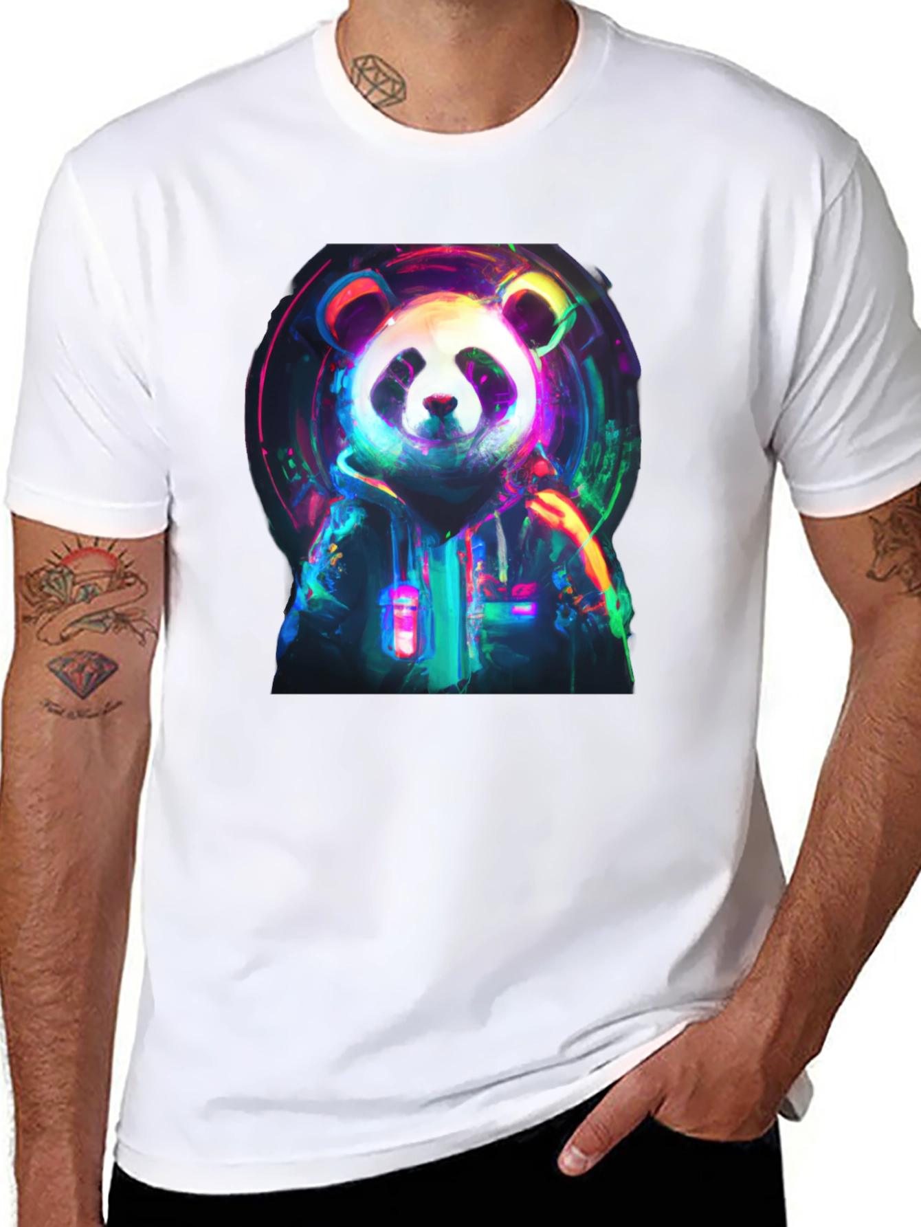 Neon Panda Graphic Black T-Shirt