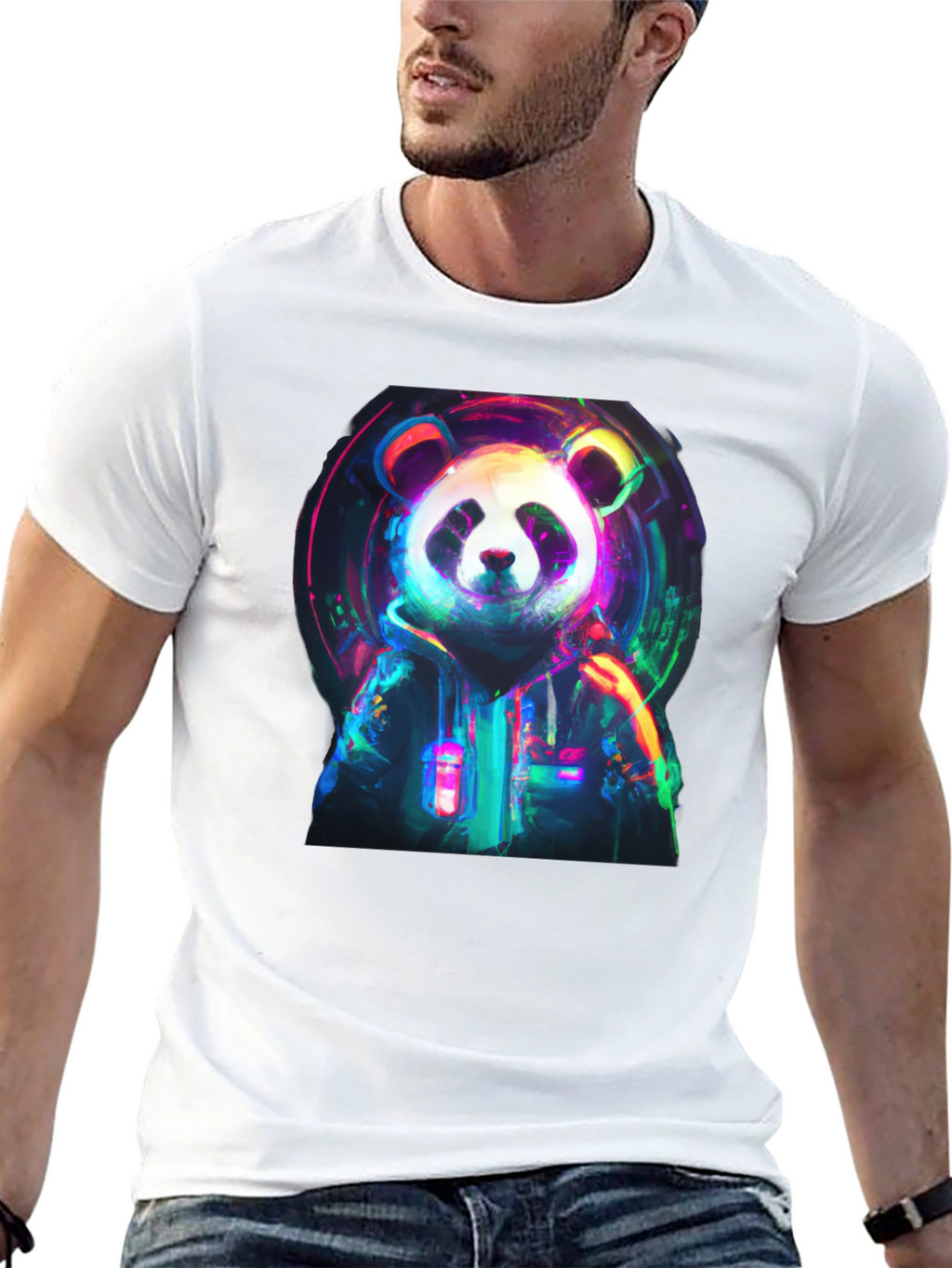 Neon Panda Graphic Black T-Shirt