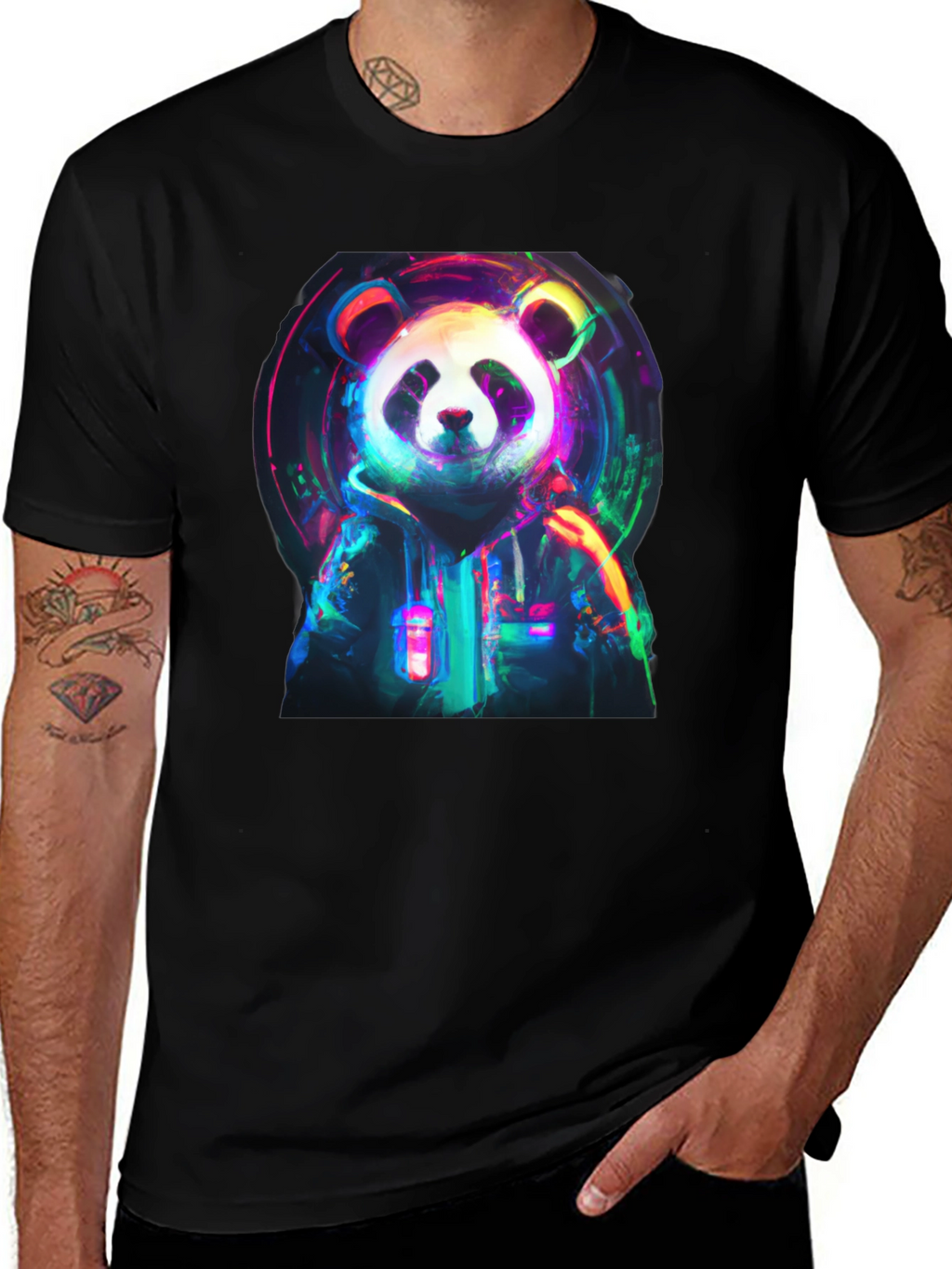 Neon Panda Graphic Black T-Shirt