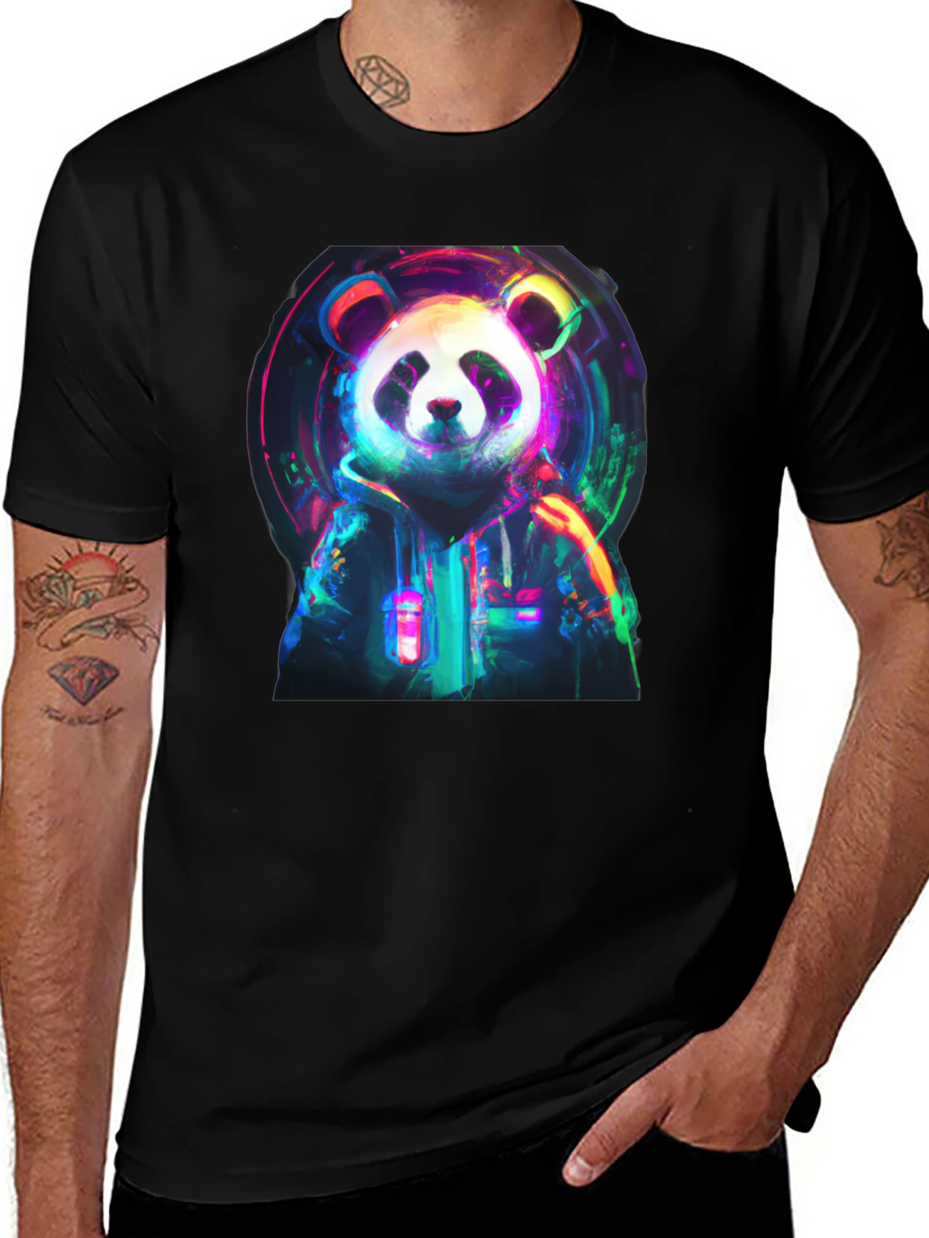 Neon Panda Graphic Black T-Shirt