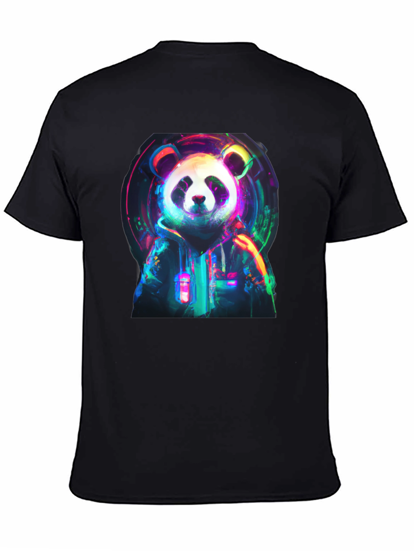 Neon Panda Graphic Black T-Shirt
