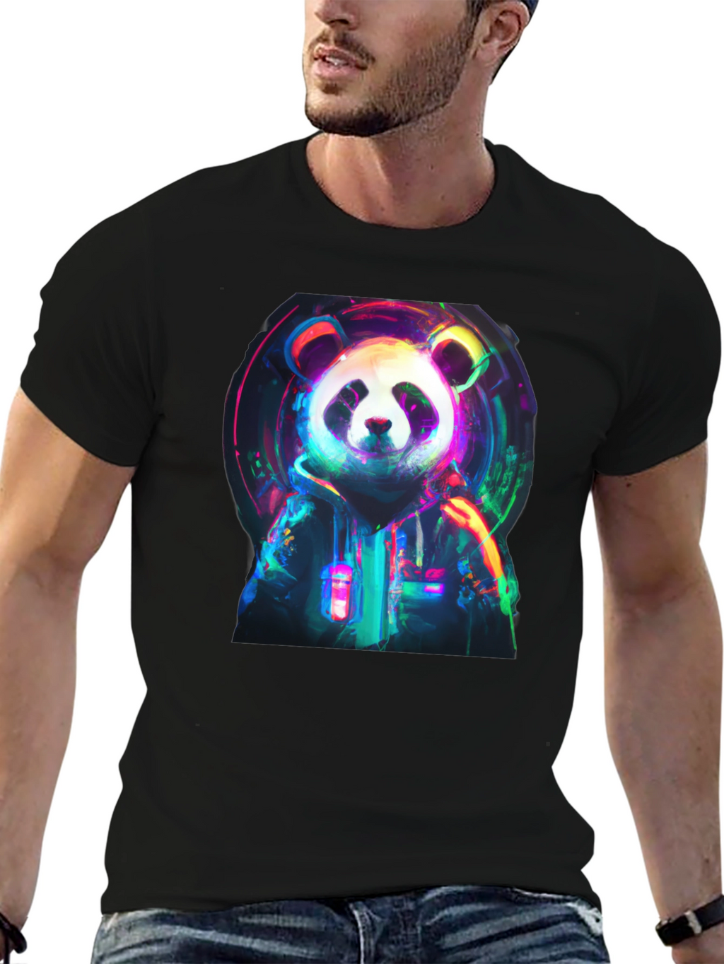 Neon Panda Graphic Black T-Shirt